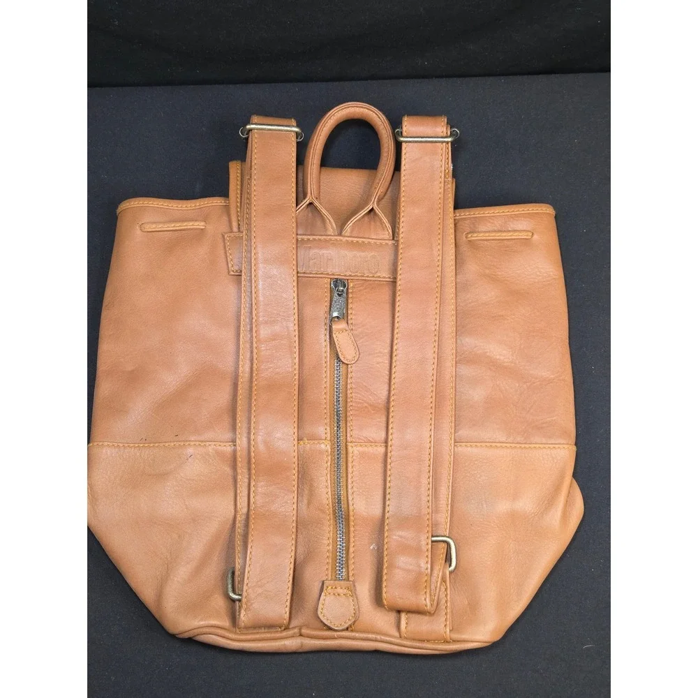 Vintage Marlboro Adventure Team‎ Tan Leather Backpack Rucksack Drawstring Bag